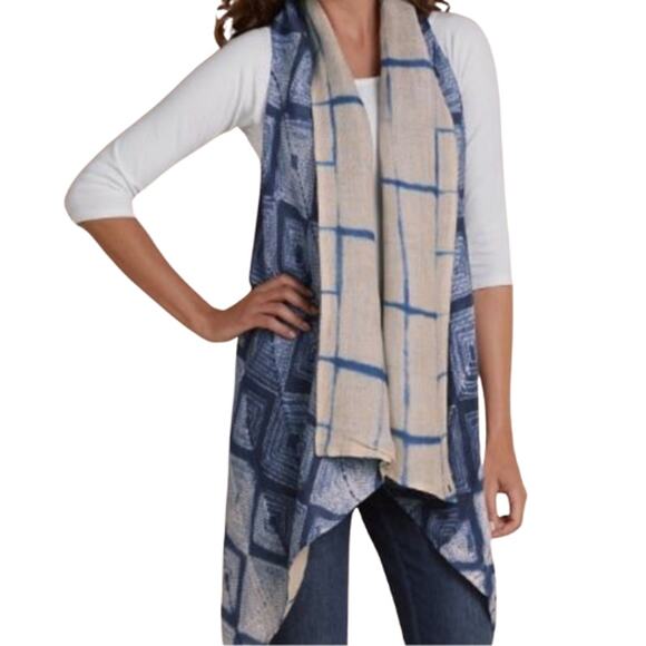 Soft Surroundings Linen Reversible Vest Women Size PL/XL Blue White Boho Shibori - Picture 1 of 11